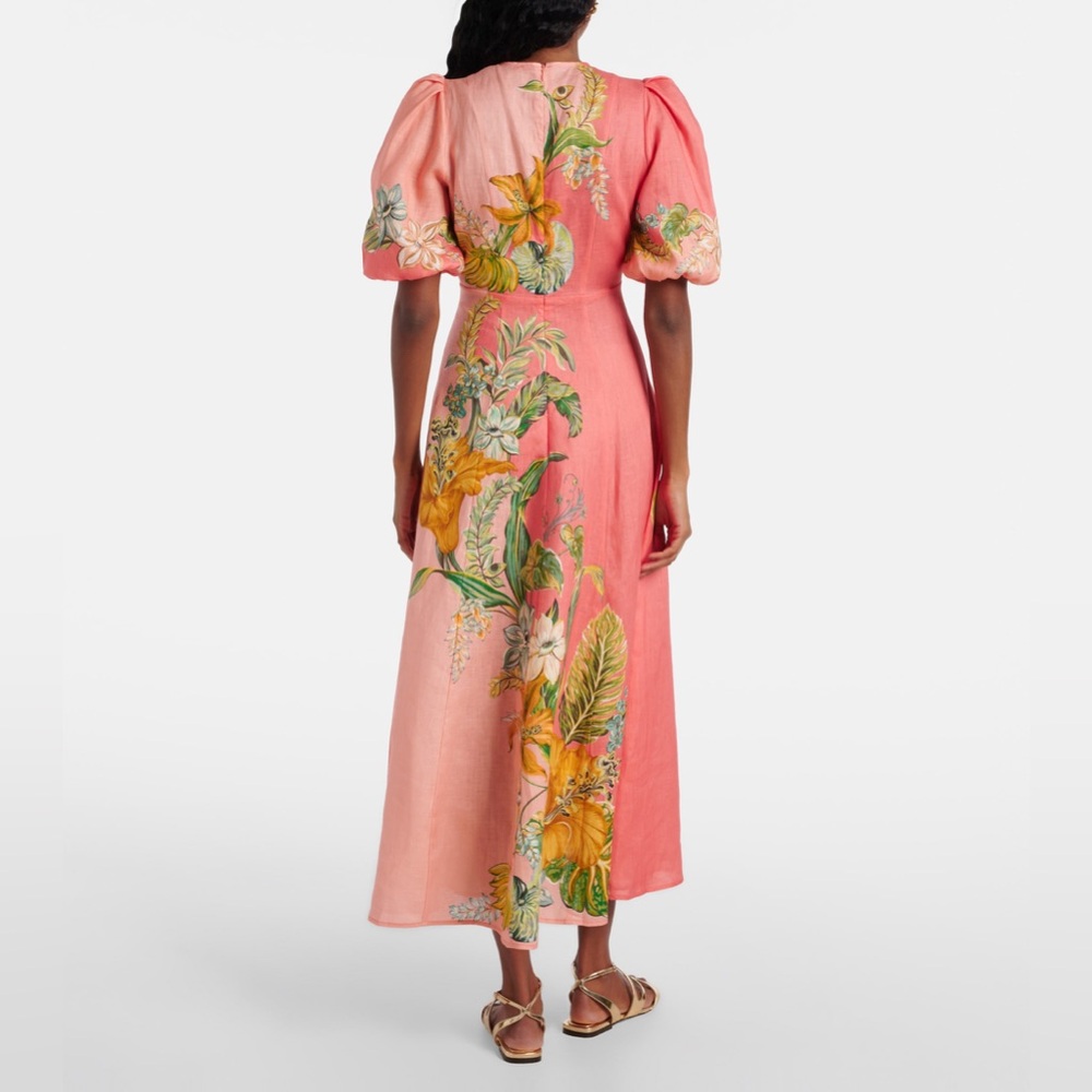 ALEMAIS Anika floral linen Coral Maxi Dress - Picture 2 of 8